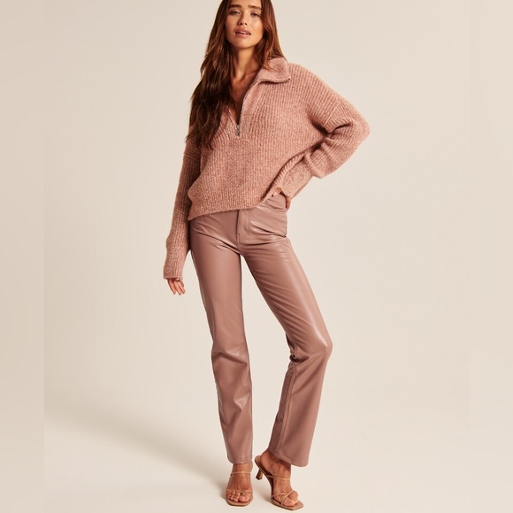 Abercrombie & Fitch Pants - A&F Curve Love 90s Straight Pink Vegan Leather Pants